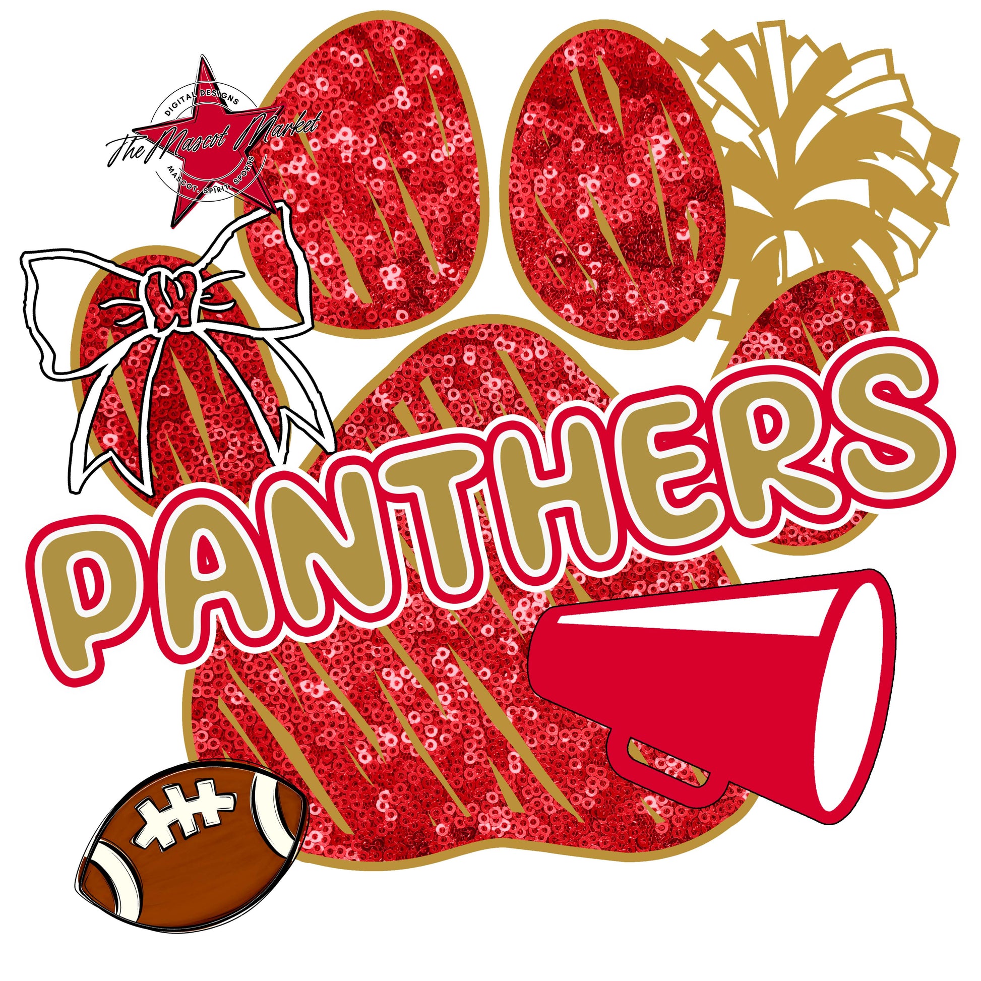 Panthers Sequins Paw Print Design-Red & Gold