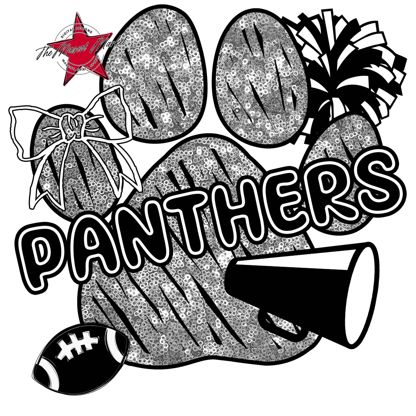 Panthers Sequins Paw Print Design-Silver