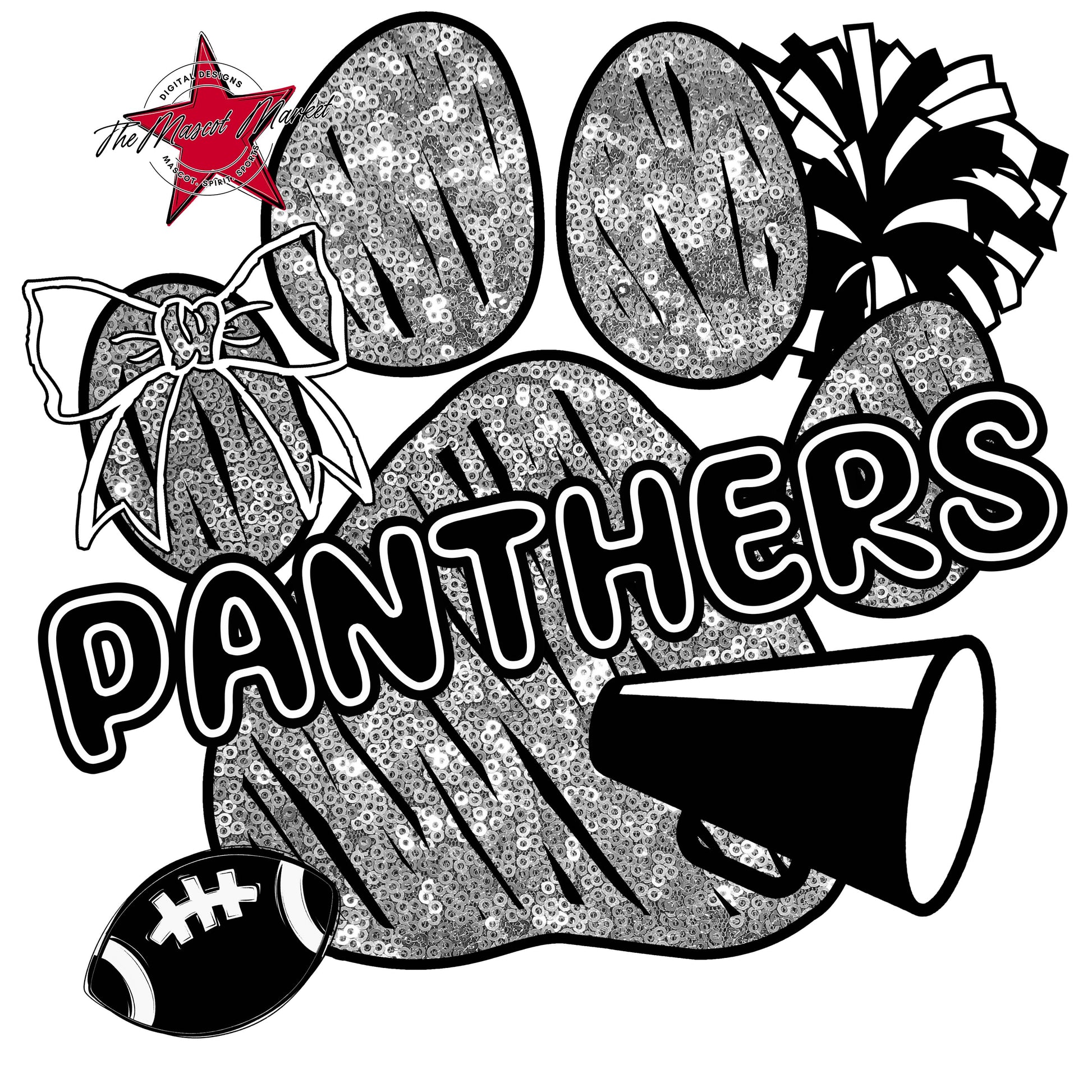 Panthers Sequins Paw Print Design-Silver