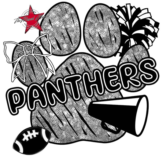 Panthers Sequins Paw Print Design-Silver