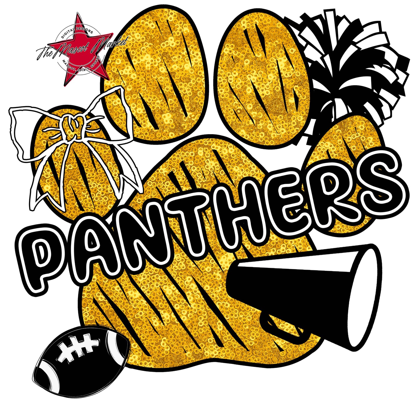 Panthers Sequins Paw Print Design-Yellow