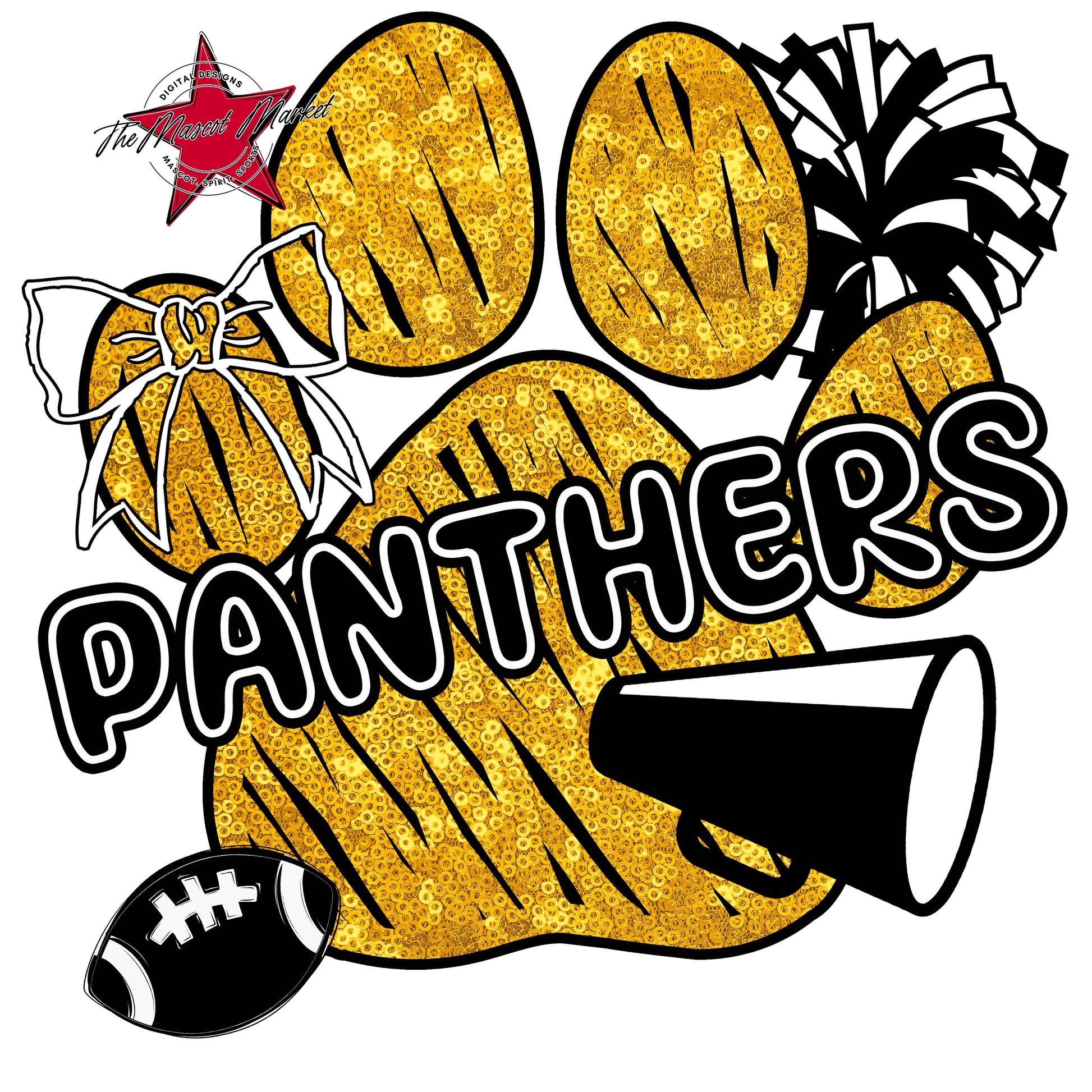 Panthers Sequins Paw Print Design-Yellow