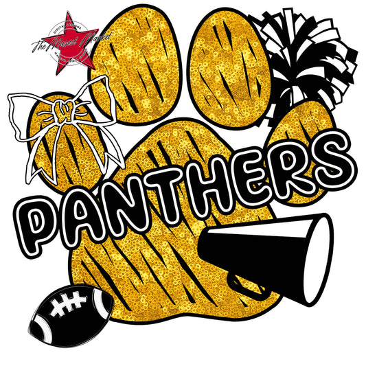 Panthers Sequins Paw Print Design-Yellow