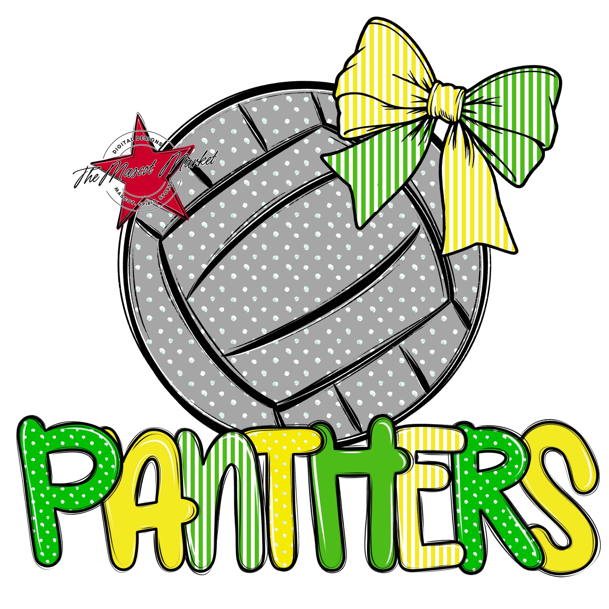 Panthers Volleyball Spirit Design-Bright Green & Bright Yellow