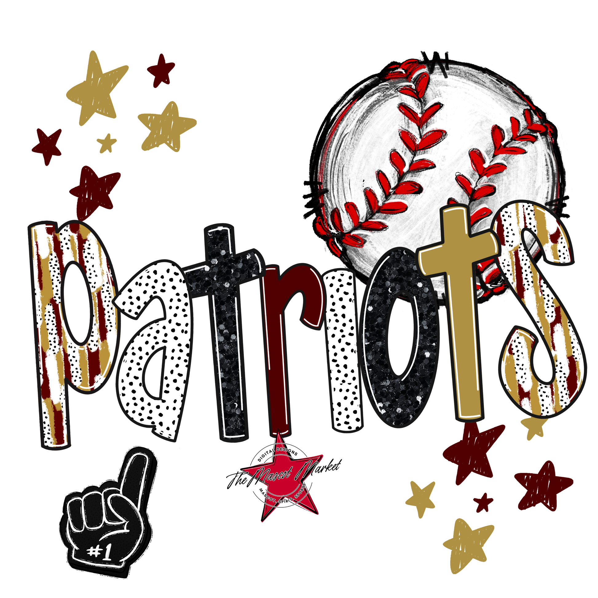 Patriots Baseball Scrape-Maroon-Gold
