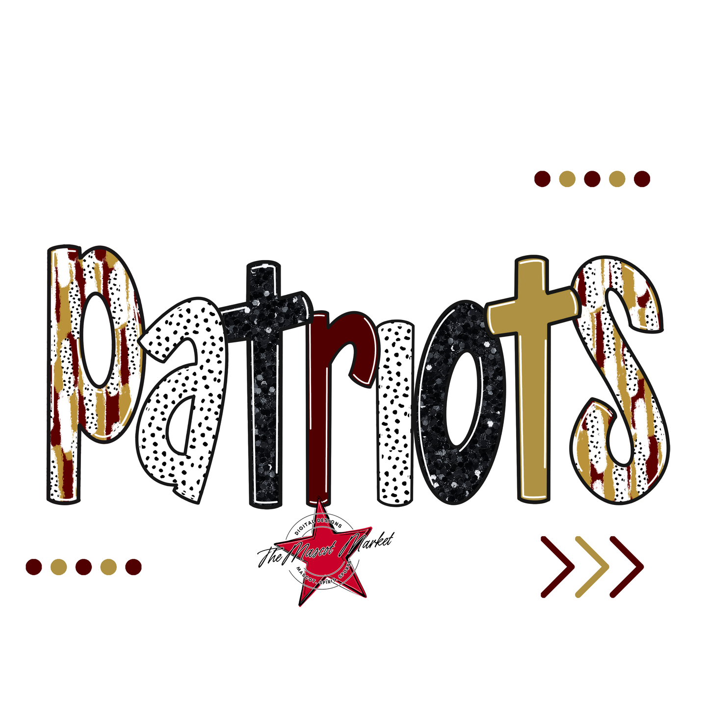 Patriots Brushstroke Alpha w Arrows-Maroon-Gold