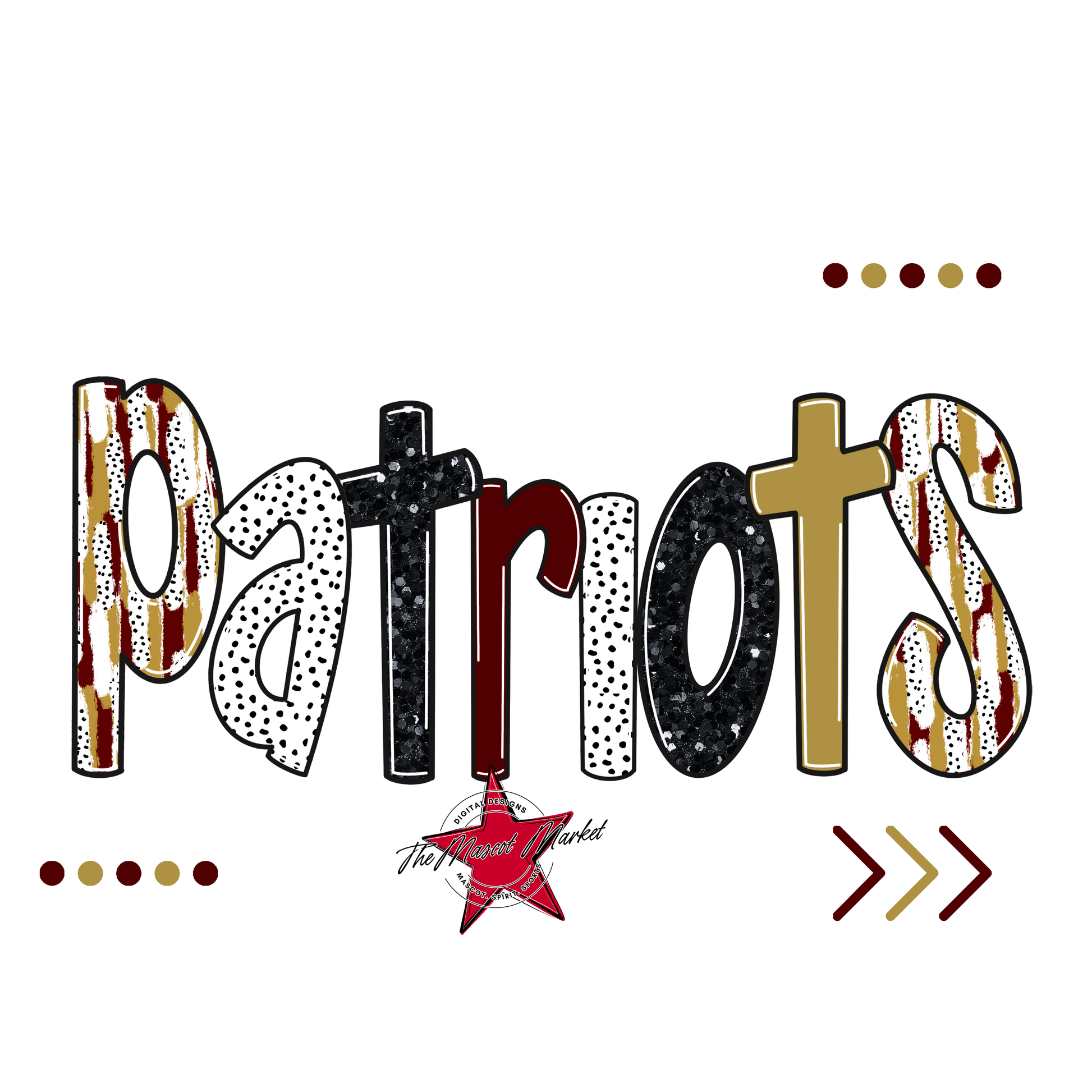 Patriots Brushstroke Alpha w Arrows-Maroon-Gold