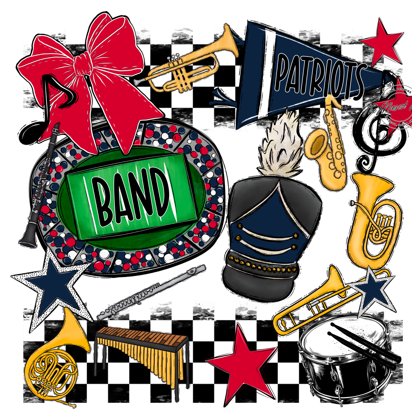 Patriots Checkers Band Spirit Design-Navy-Red