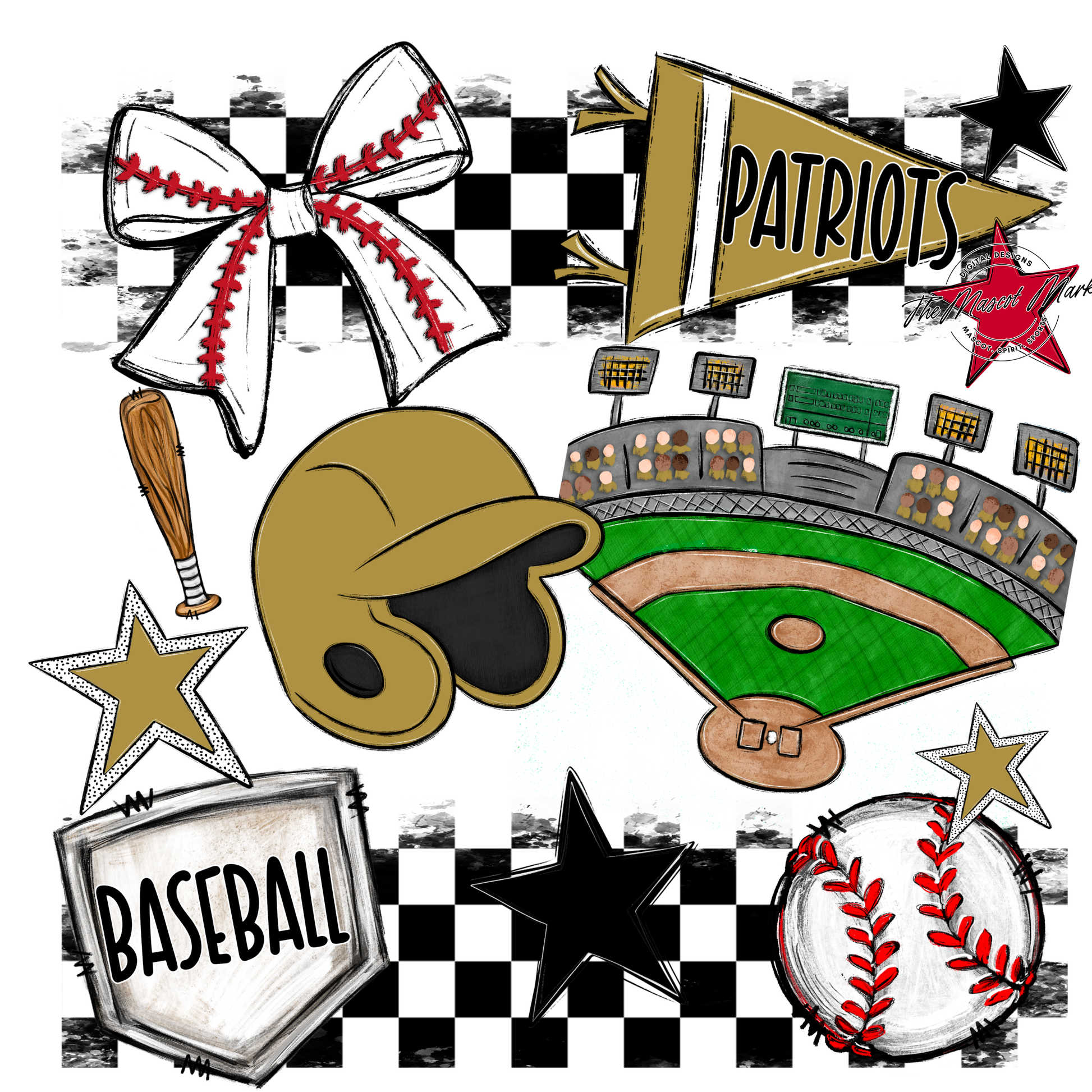 Patriots Checkers Baseball Spirit Design-Gold