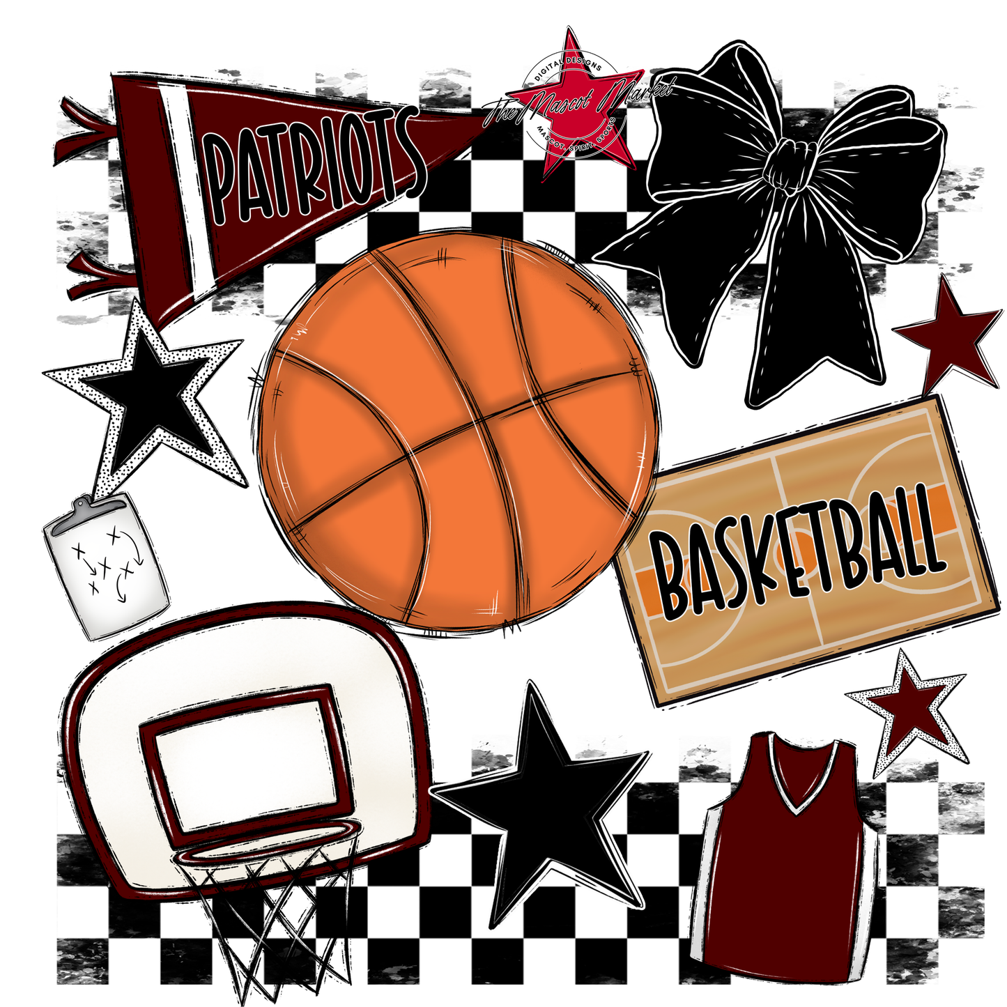 Patriots Checkers Basketball Spirit Design-Maroon
