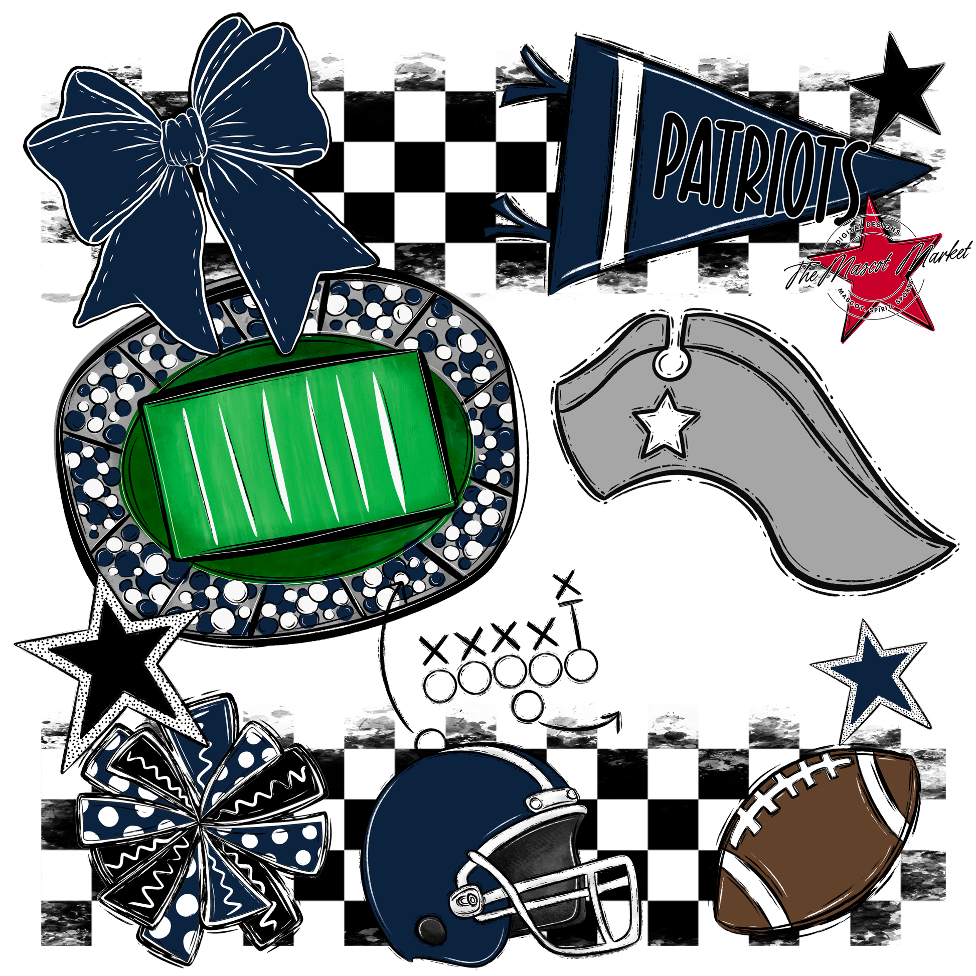 Patriots Checkers Mascot Spirit Design-Navy