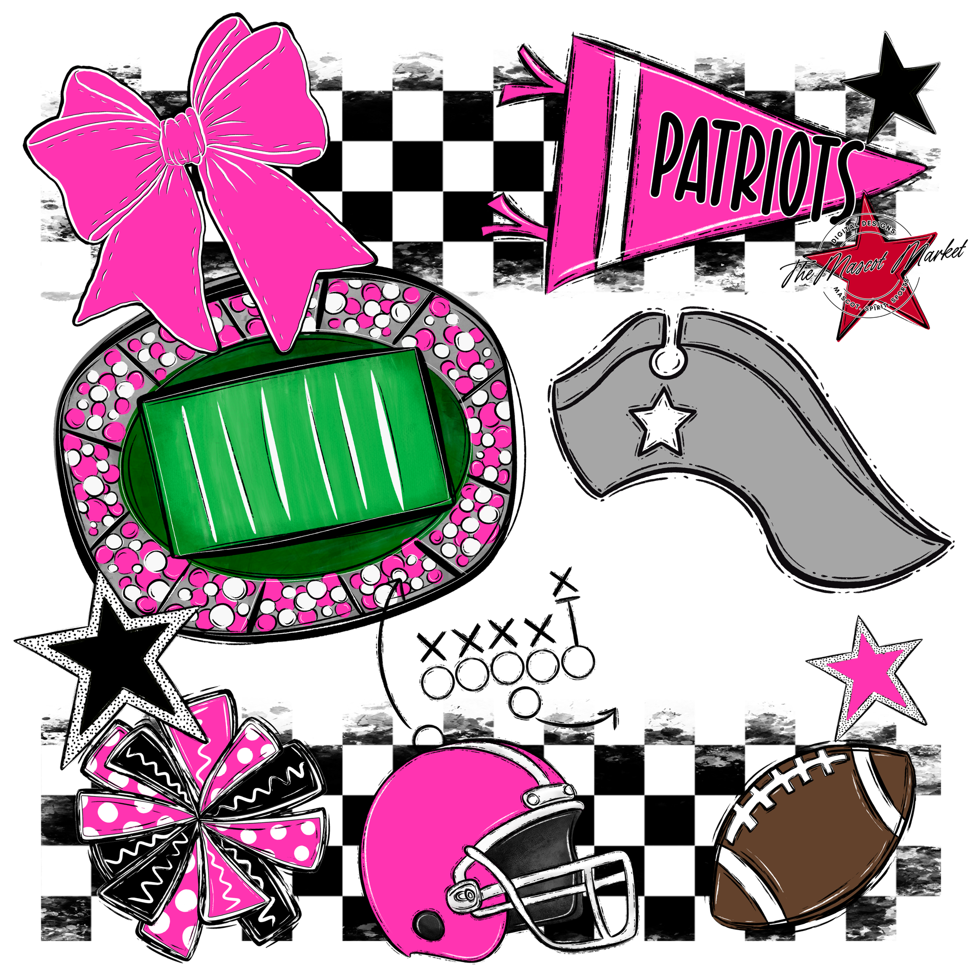Patriots Checkers Mascot Spirit Design-Pink