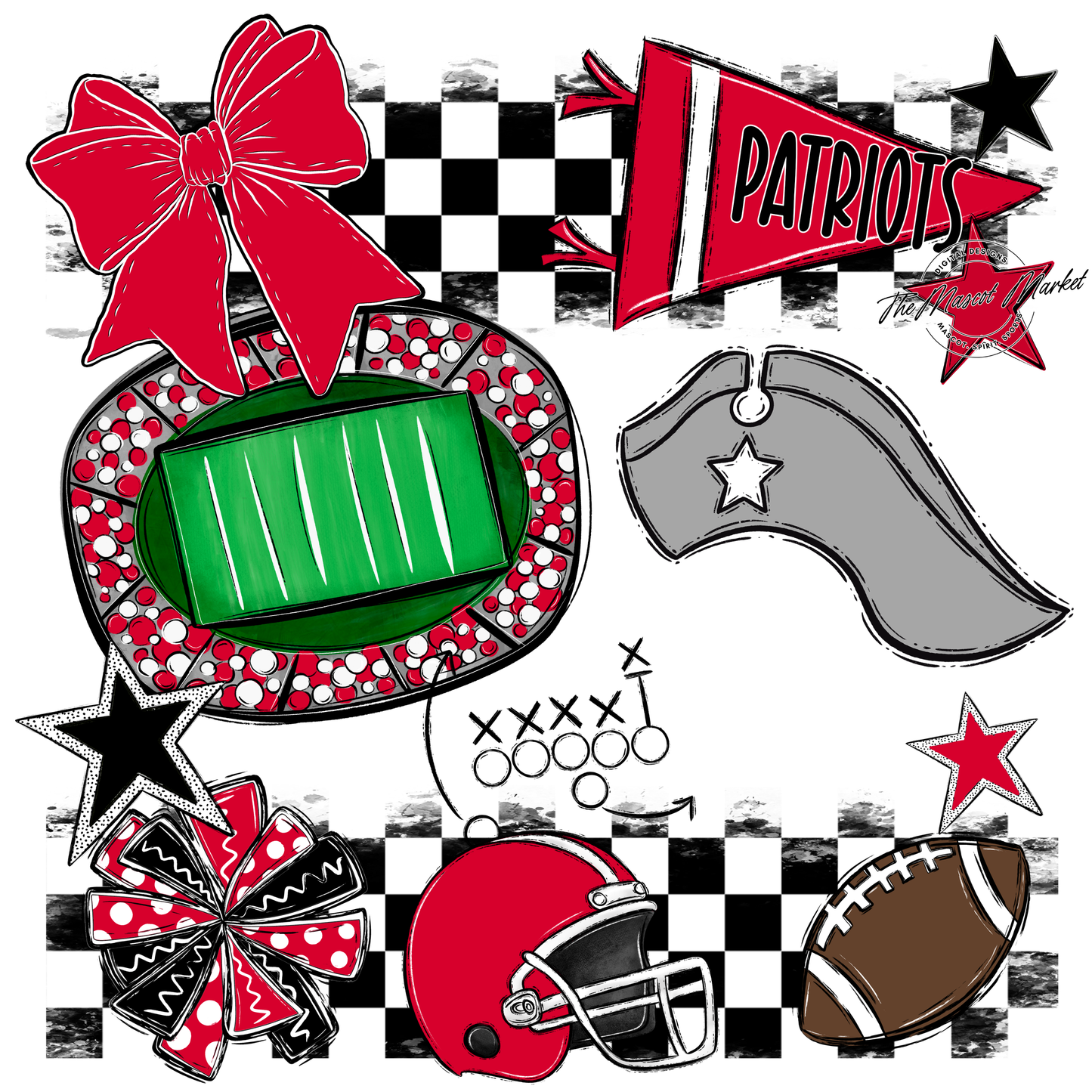 Patriots Checkers Mascot Spirit Design-Red