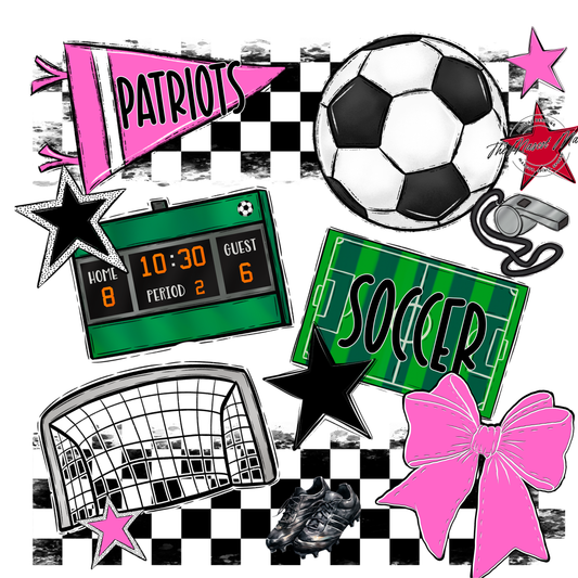 Patriots Checkers Soccer Spirit Design-Baby Pink