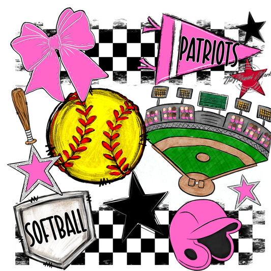 Patriots Checkers Softball Spirit Design-Baby Pink