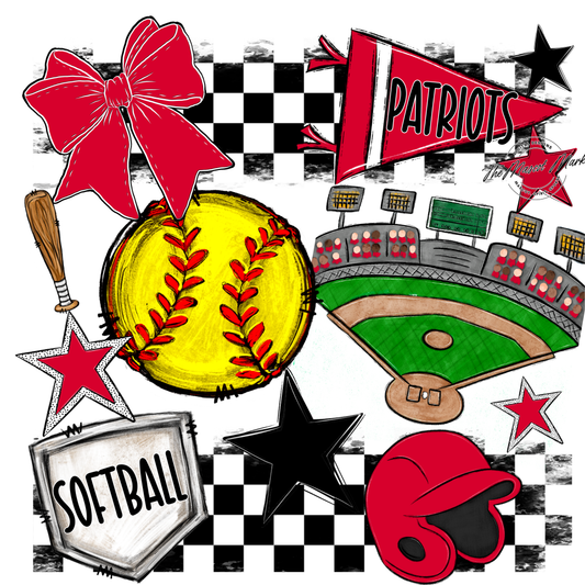 Patriots Checkers Softball Spirit Design-Red