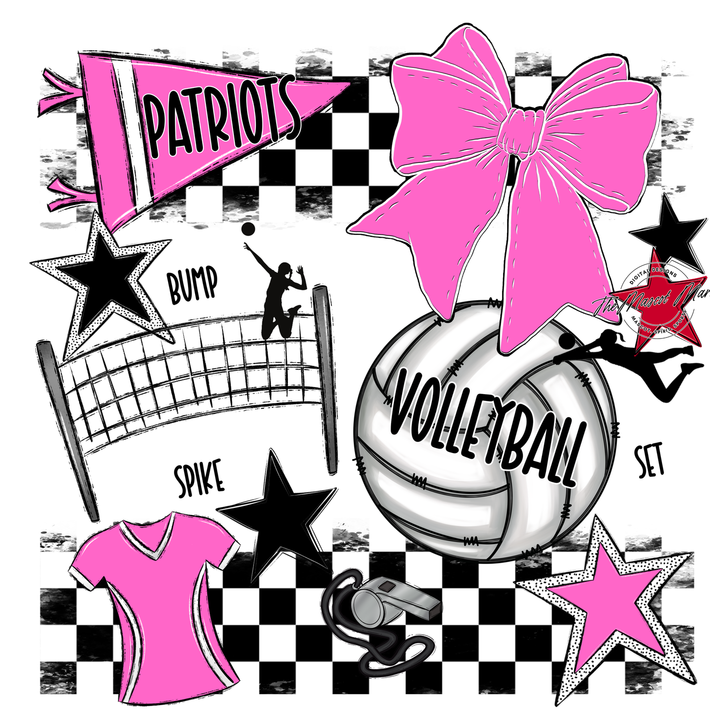 Patriots Checkers Volleyball Spirit Design-Baby Pink
