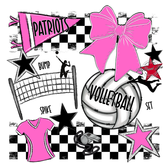 Patriots Checkers Volleyball Spirit Design-Baby Pink