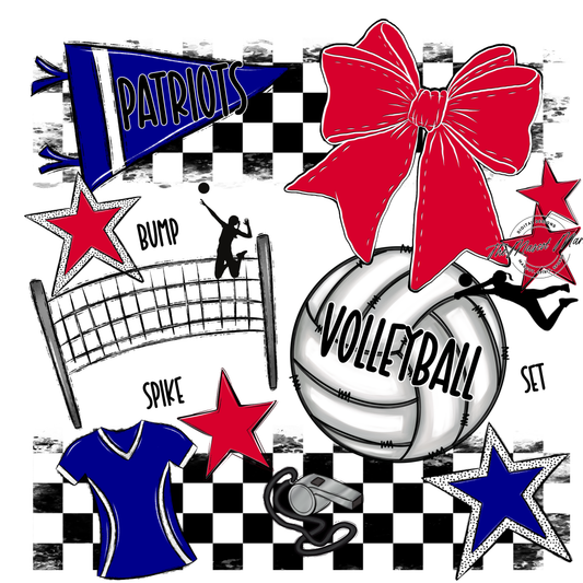 Patriots Checkers Volleyball Spirit Design-Blue-Red