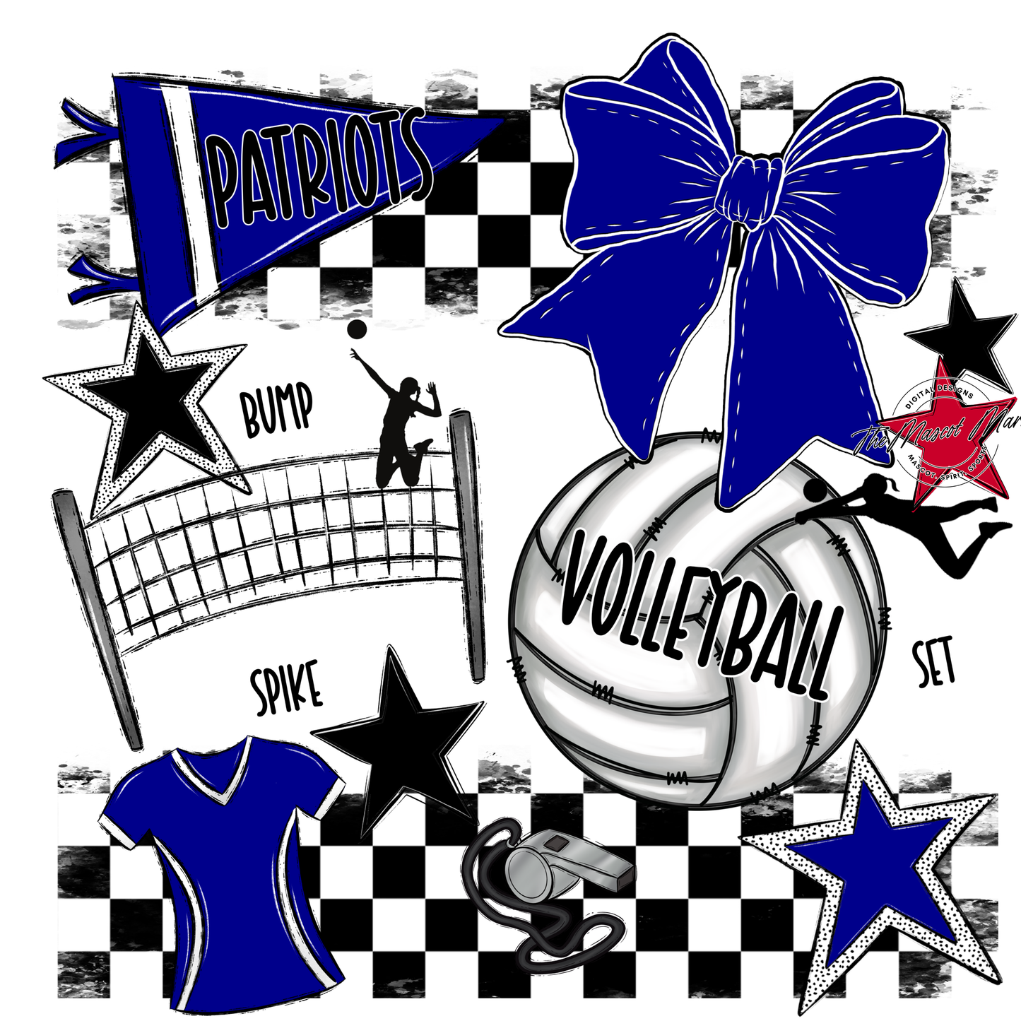 Patriots Checkers Volleyball Spirit Design-Blue