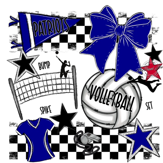 Patriots Checkers Volleyball Spirit Design-Blue