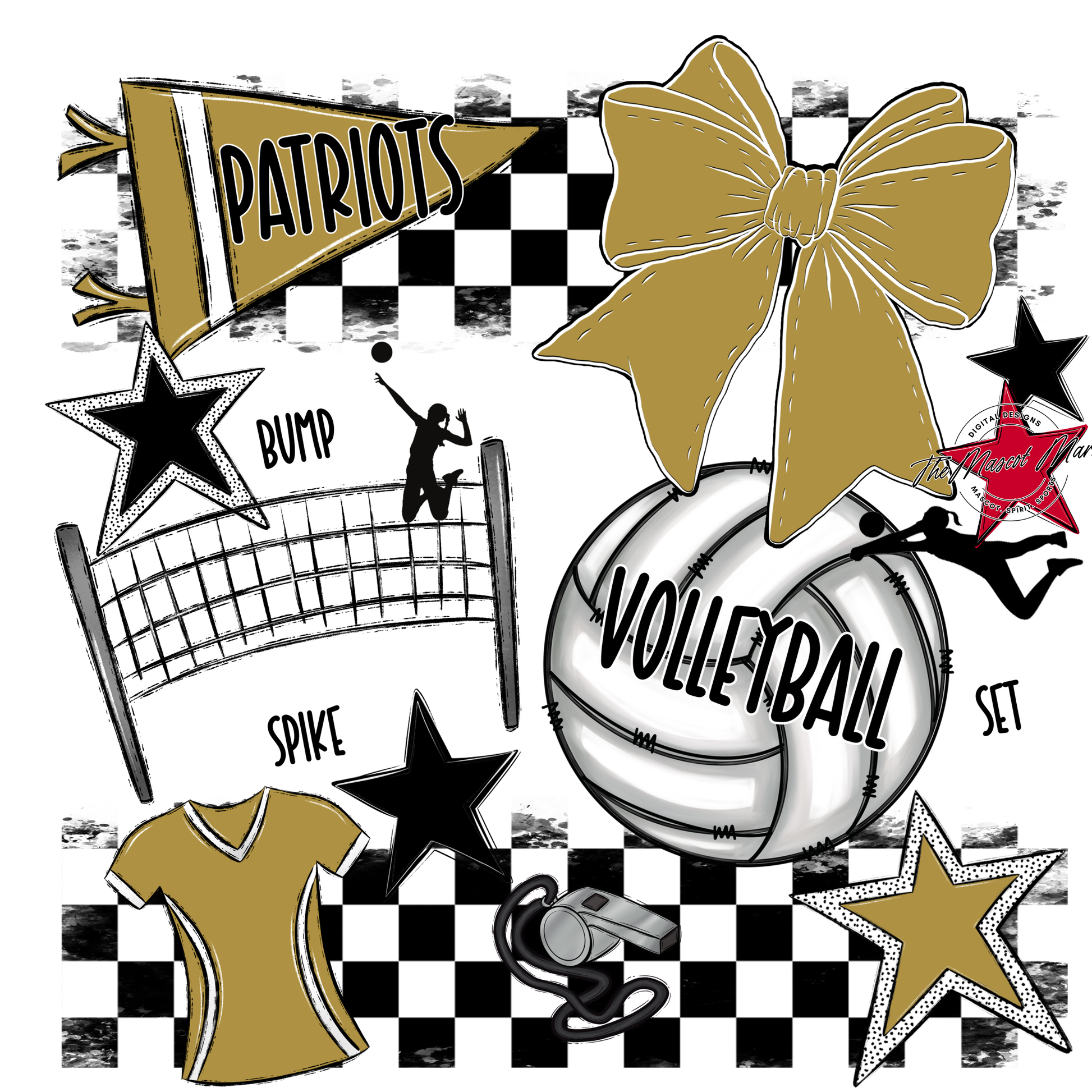 Patriots Checkers Volleyball Spirit Design-Gold
