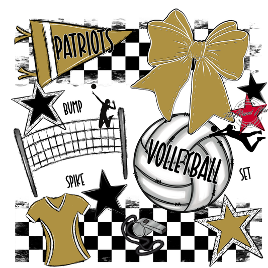 Patriots Checkers Volleyball Spirit Design-Gold