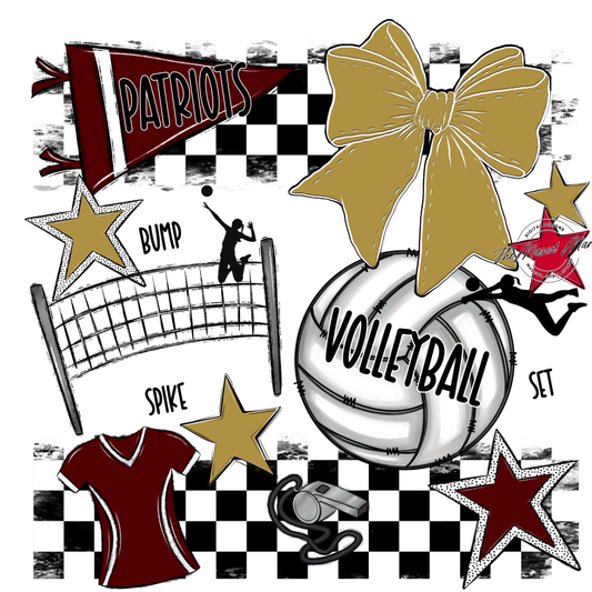 Patriots Checkers Volleyball Spirit Design-Maroon-Gold