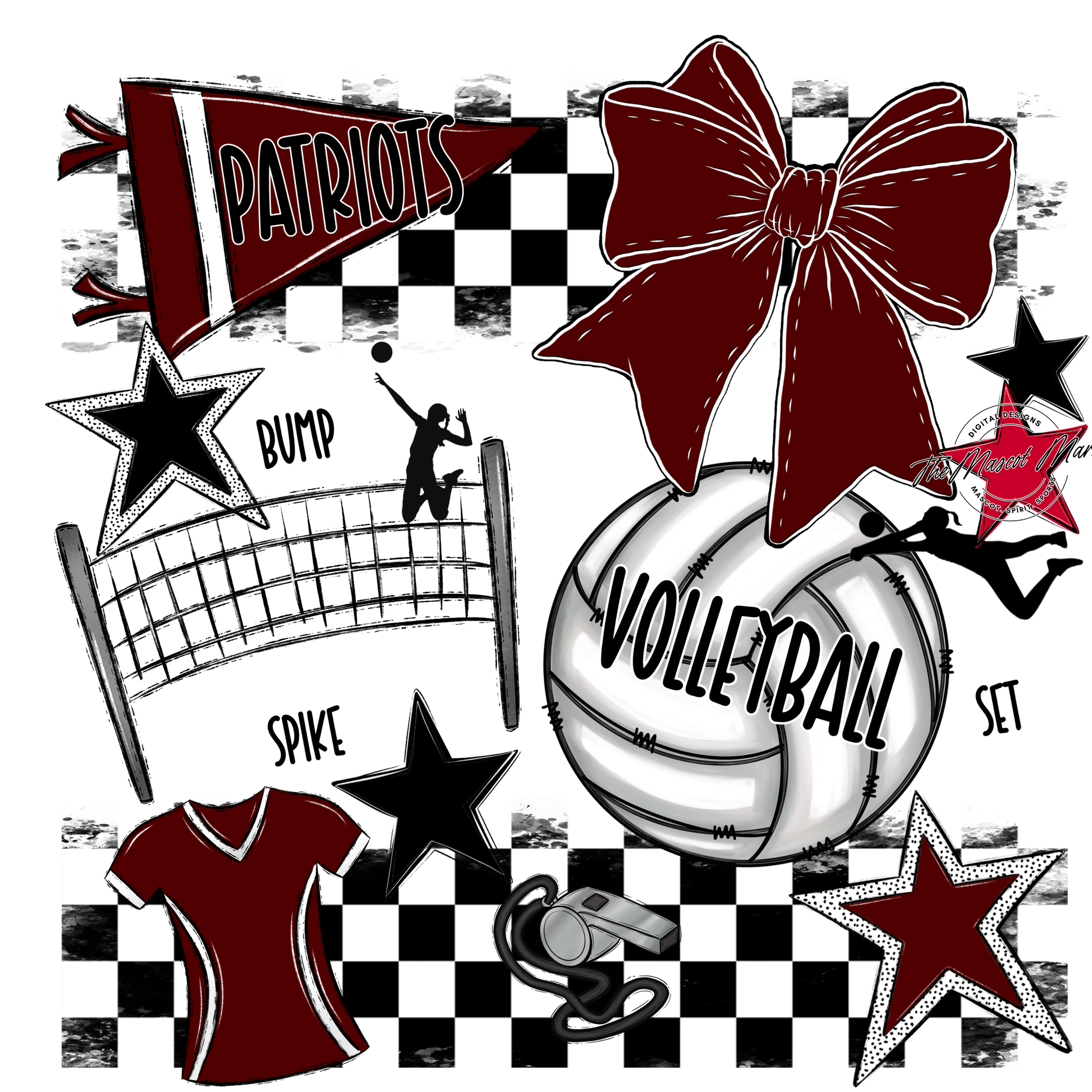 Patriots Checkers Volleyball Spirit Design-Maroon