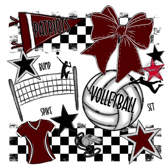 Patriots Checkers Volleyball Spirit Design-Maroon