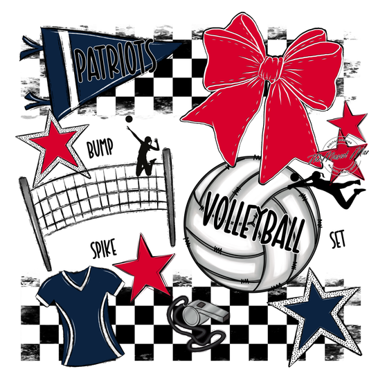 Patriots Checkers Volleyball Spirit Design-Navy-Red