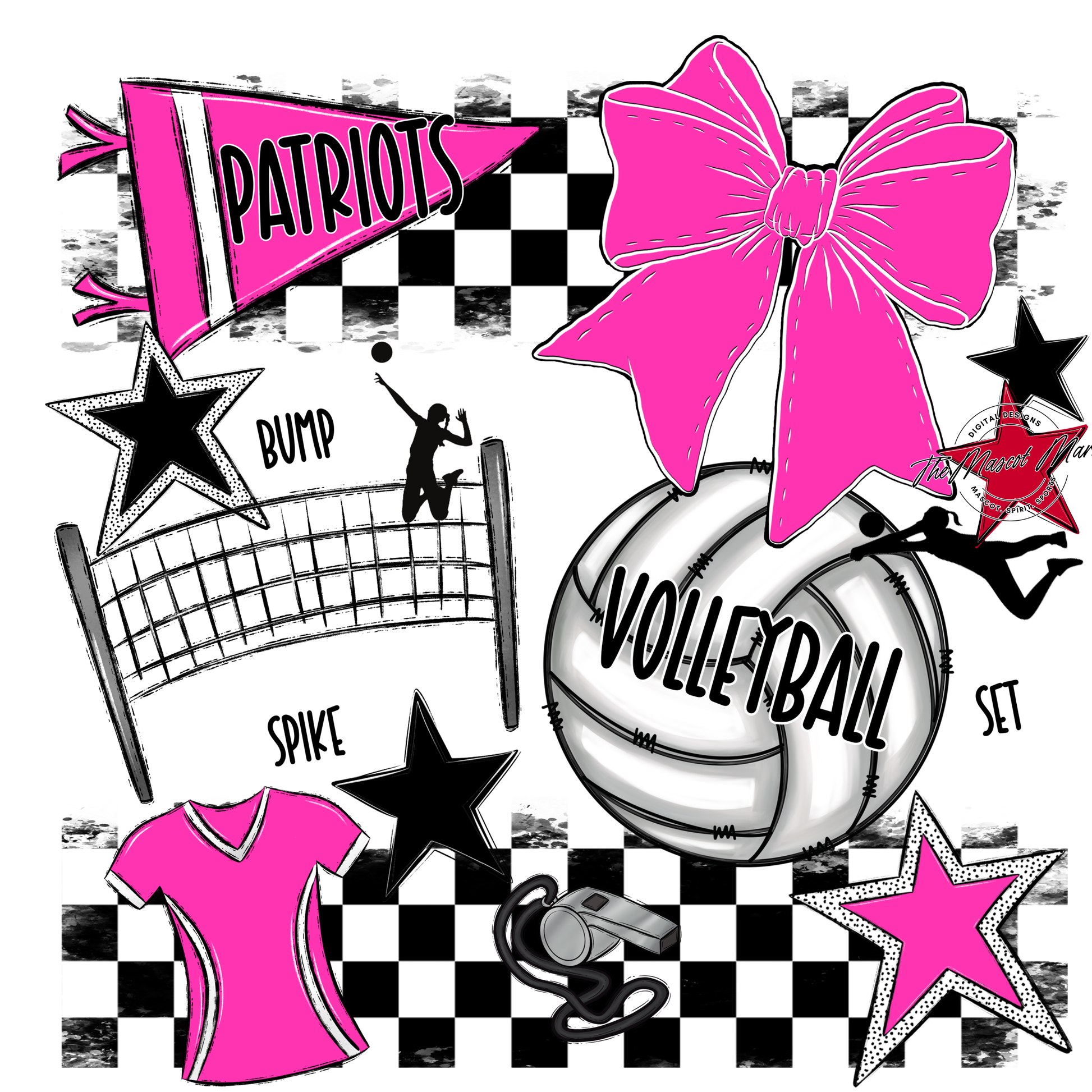 Patriots Checkers Volleyball Spirit Design-Pink