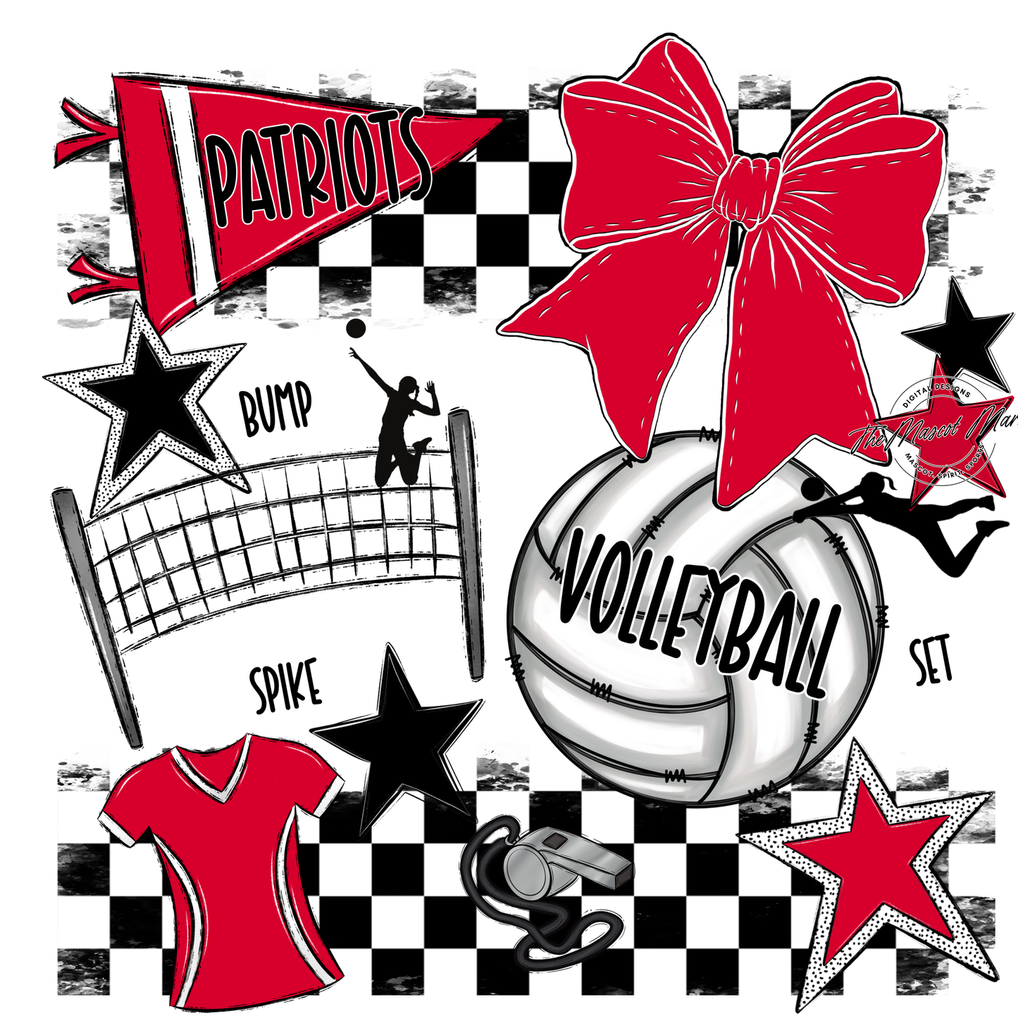 Patriots Checkers Volleyball Spirit Design-Red