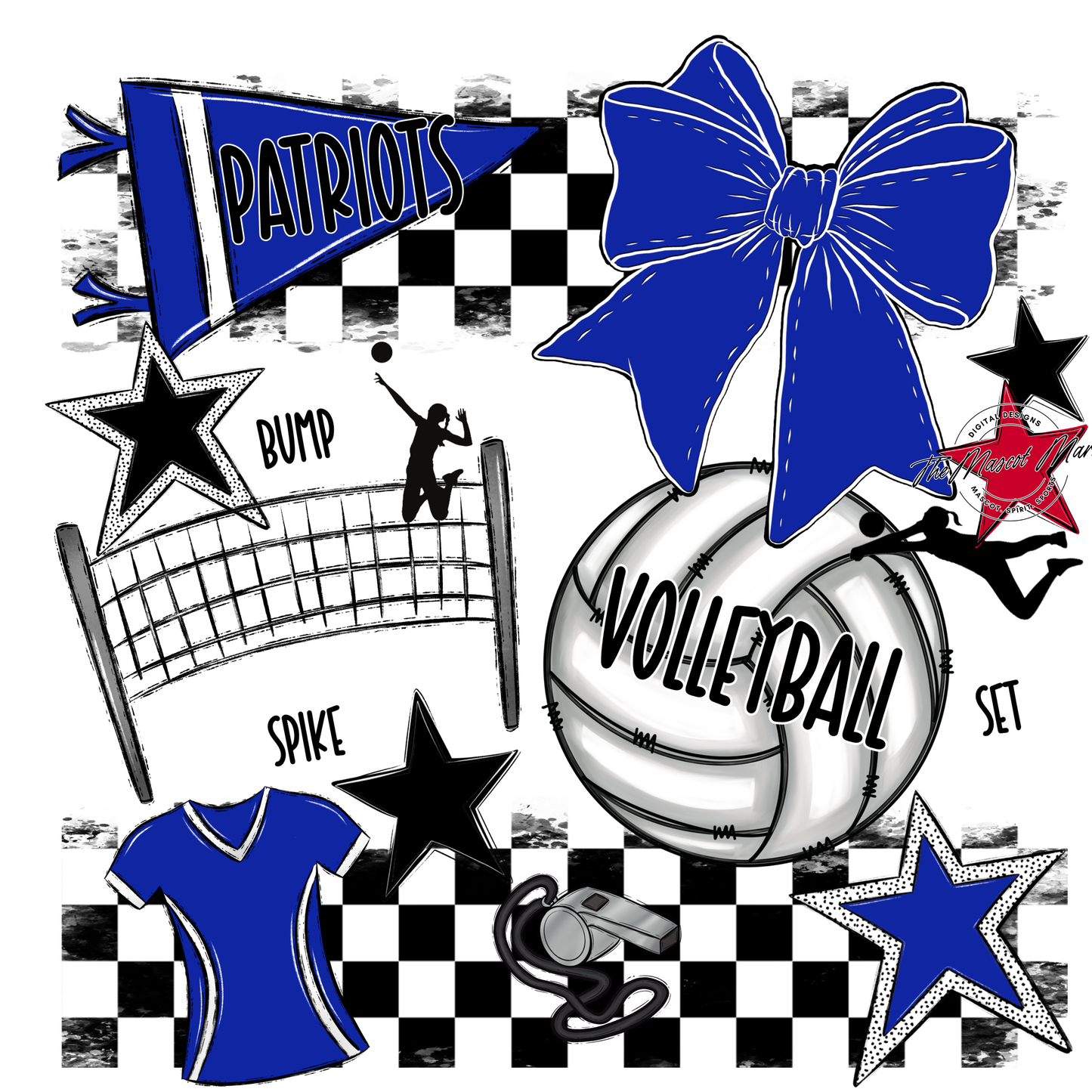 Patriots Checkers Volleyball Spirit Design-Royal Blue