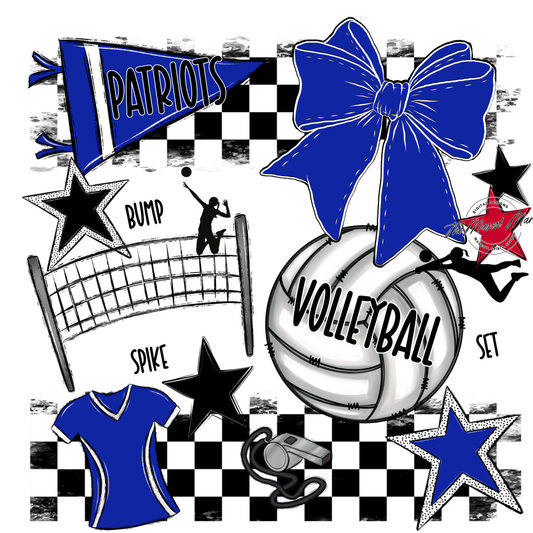 Patriots Checkers Volleyball Spirit Design-Royal Blue