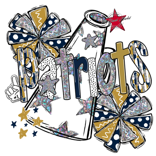 Patriots Cheer Megaphone Scrape-Navy-Gold