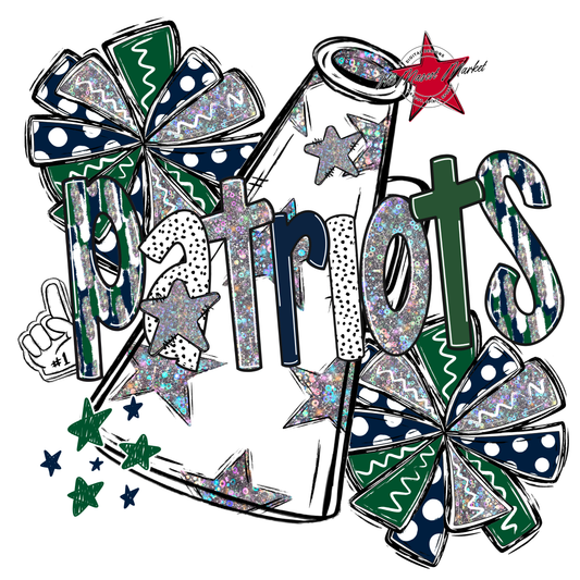 Patriots Cheer Megaphone Scrape-Navy-Green