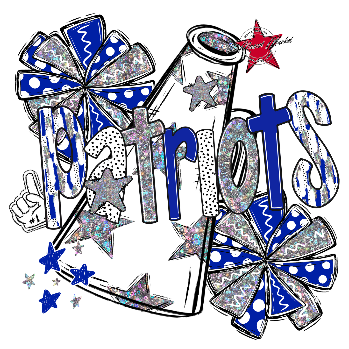 Patriots Cheer Megaphone Scrape-Royal Blue