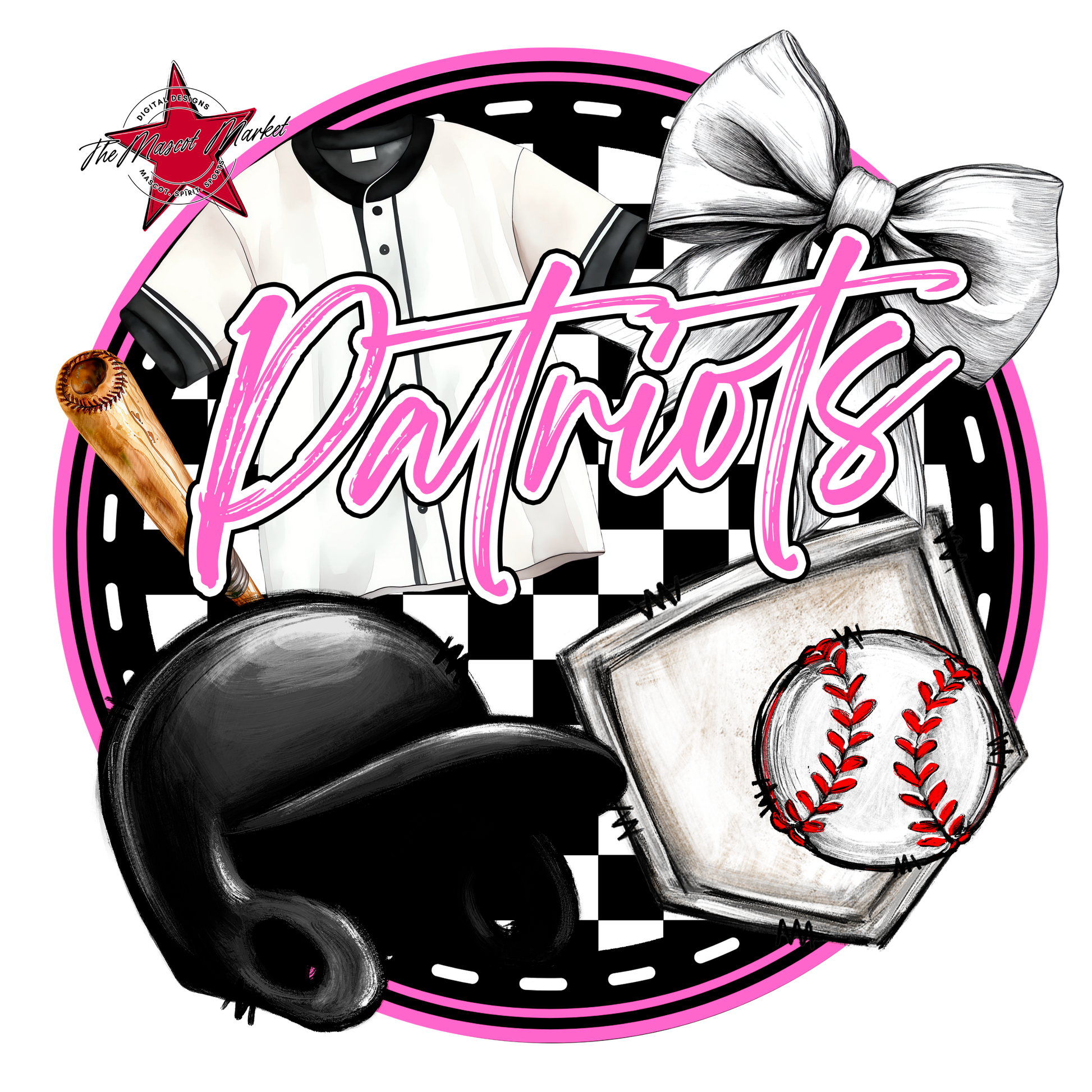 Patriots Circle Baseball Design-Baby Pink