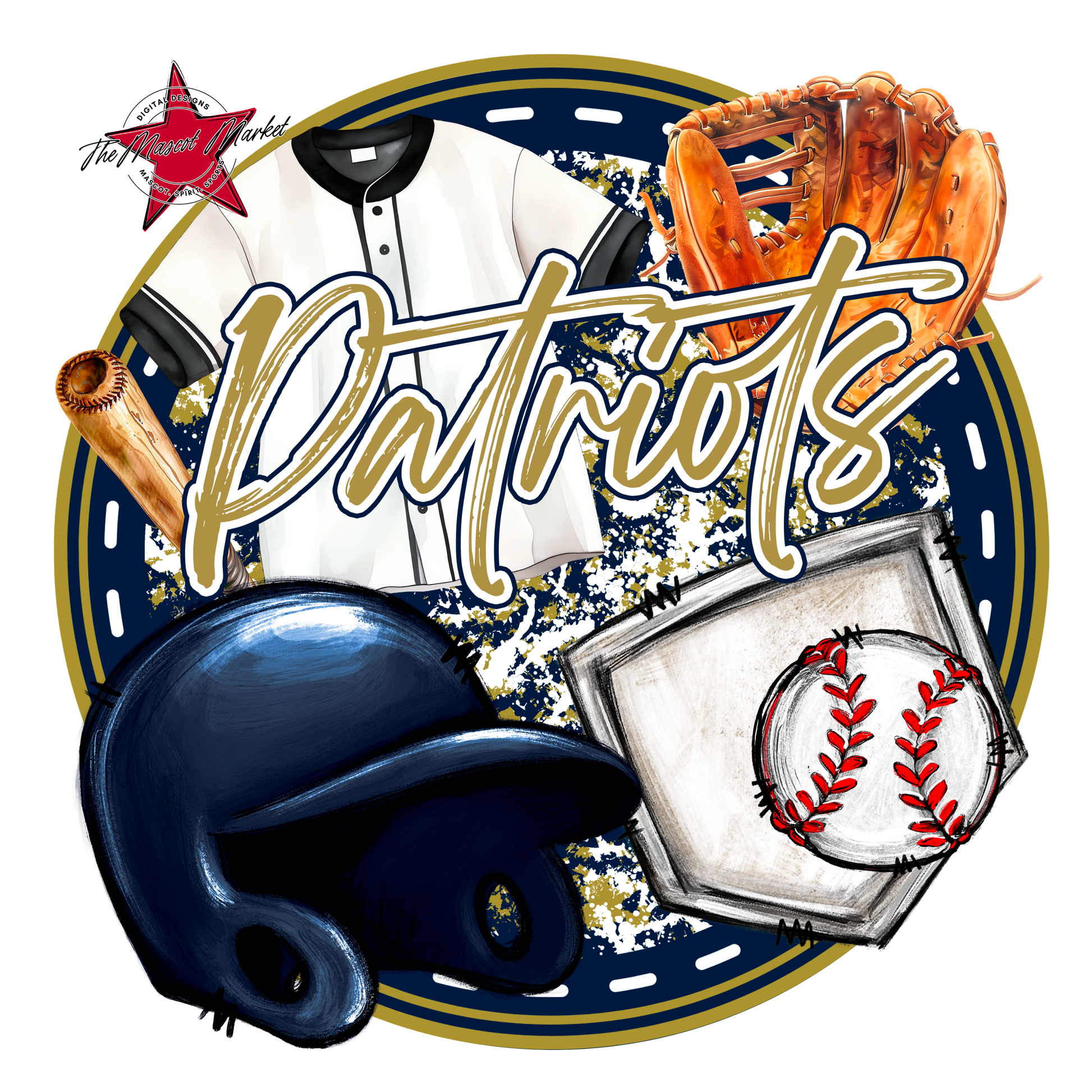 Patriots Circle Baseball Design-Navy-Gold