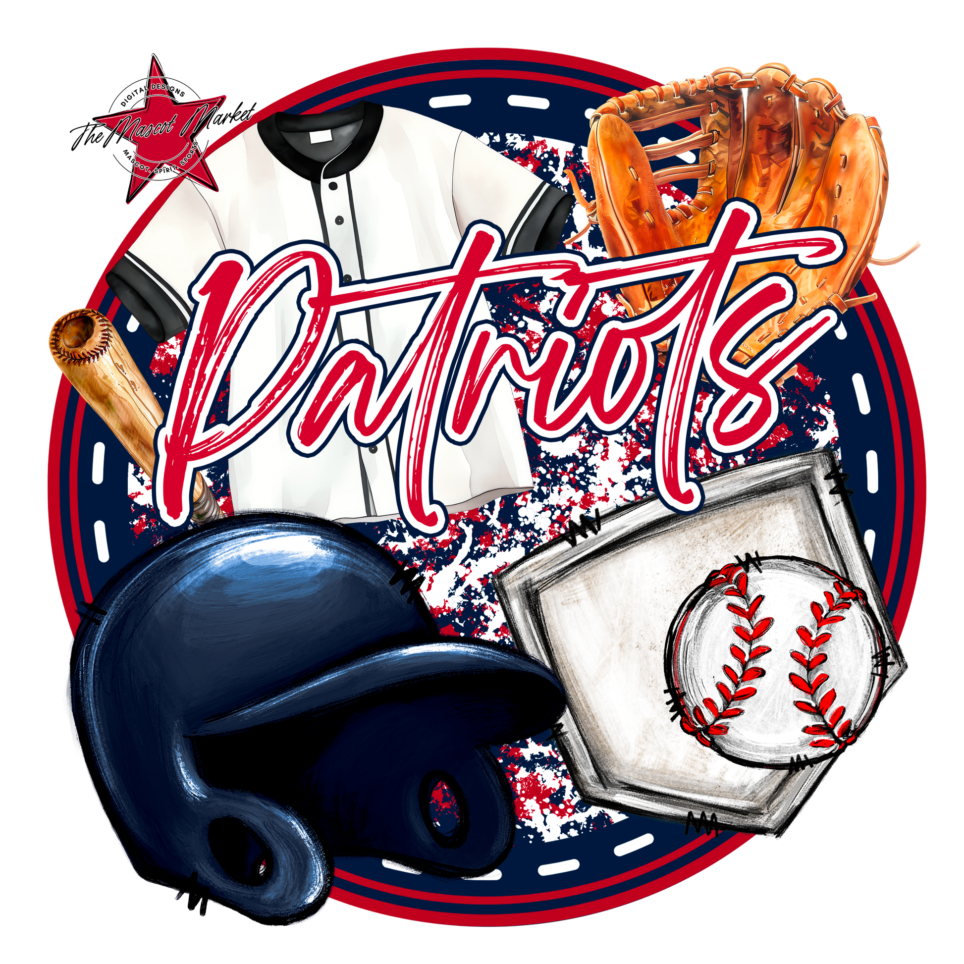 Patriots Circle Baseball Design-Navy-Red