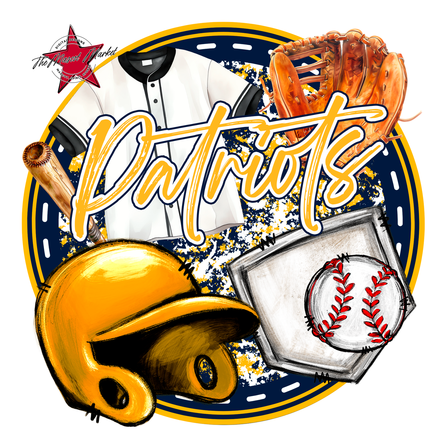 Patriots Circle Baseball Design-Navy-Yellow