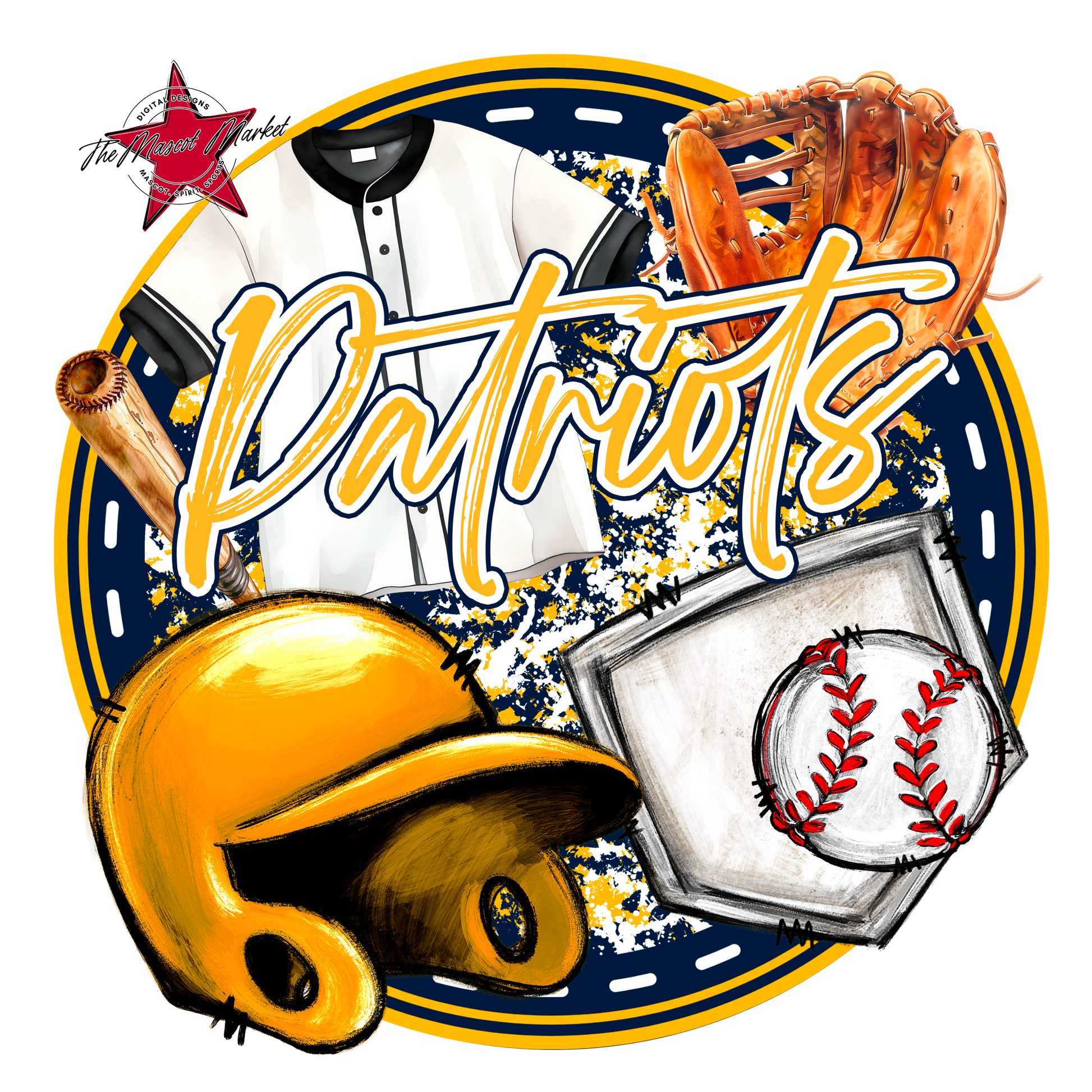 Patriots Circle Baseball Design-Navy-Yellow