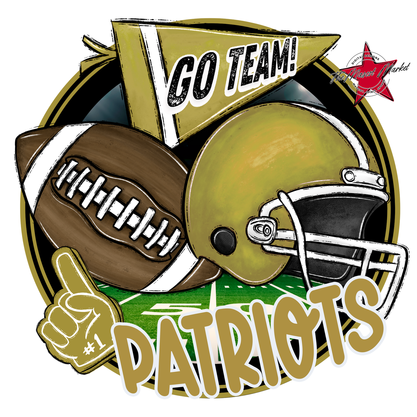 Patriots Circle Football Design-Gold