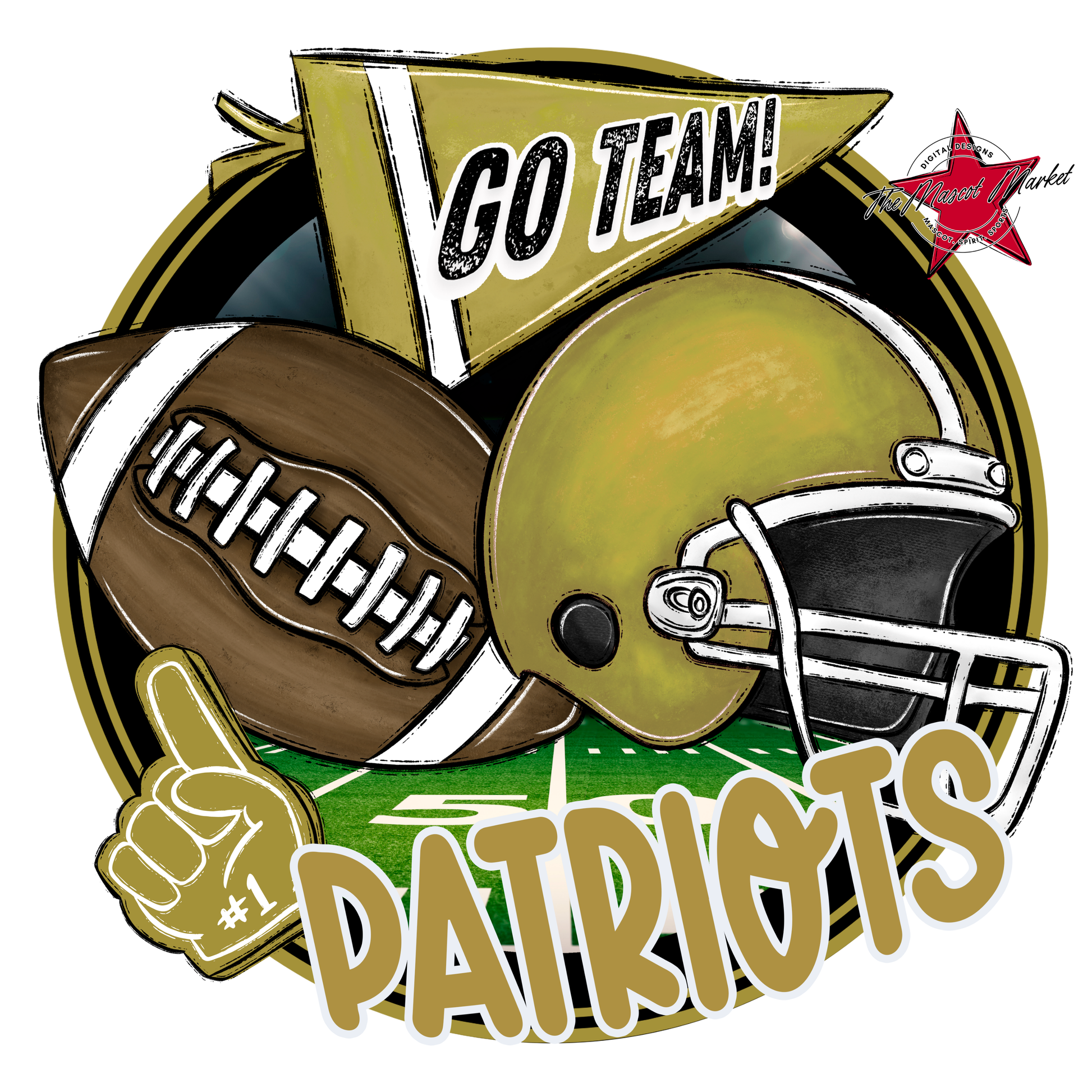 Patriots Circle Football Design-Gold