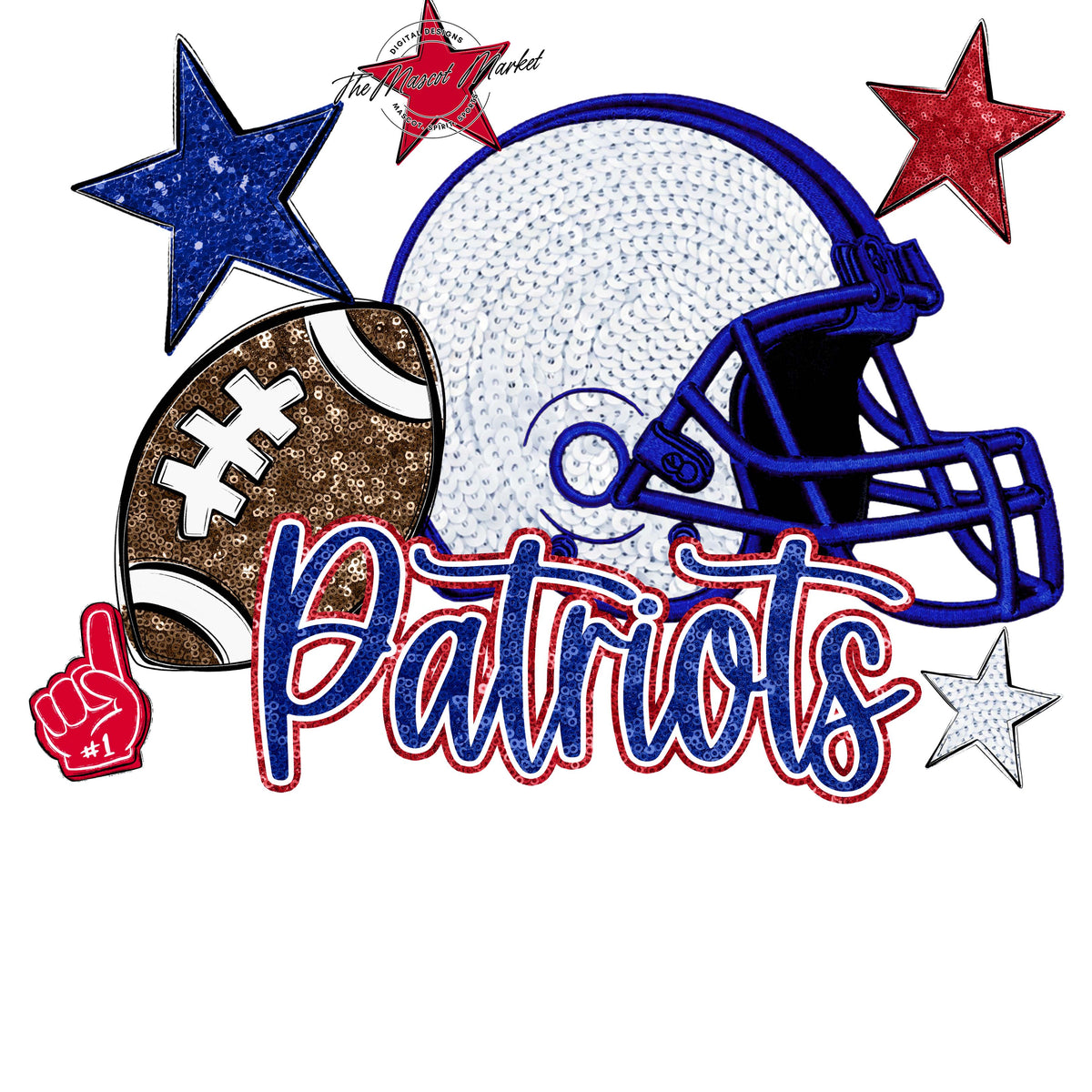 Patriots Football Embroidered Sequins Design-Blue & Red