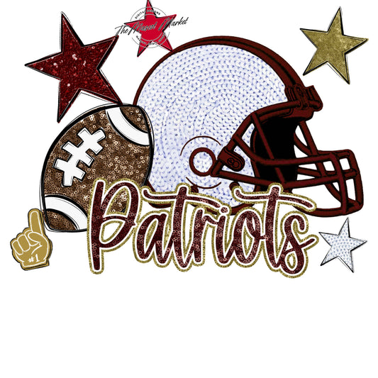Patriots Football Embroidered Sequins Design-Maroon & Gold