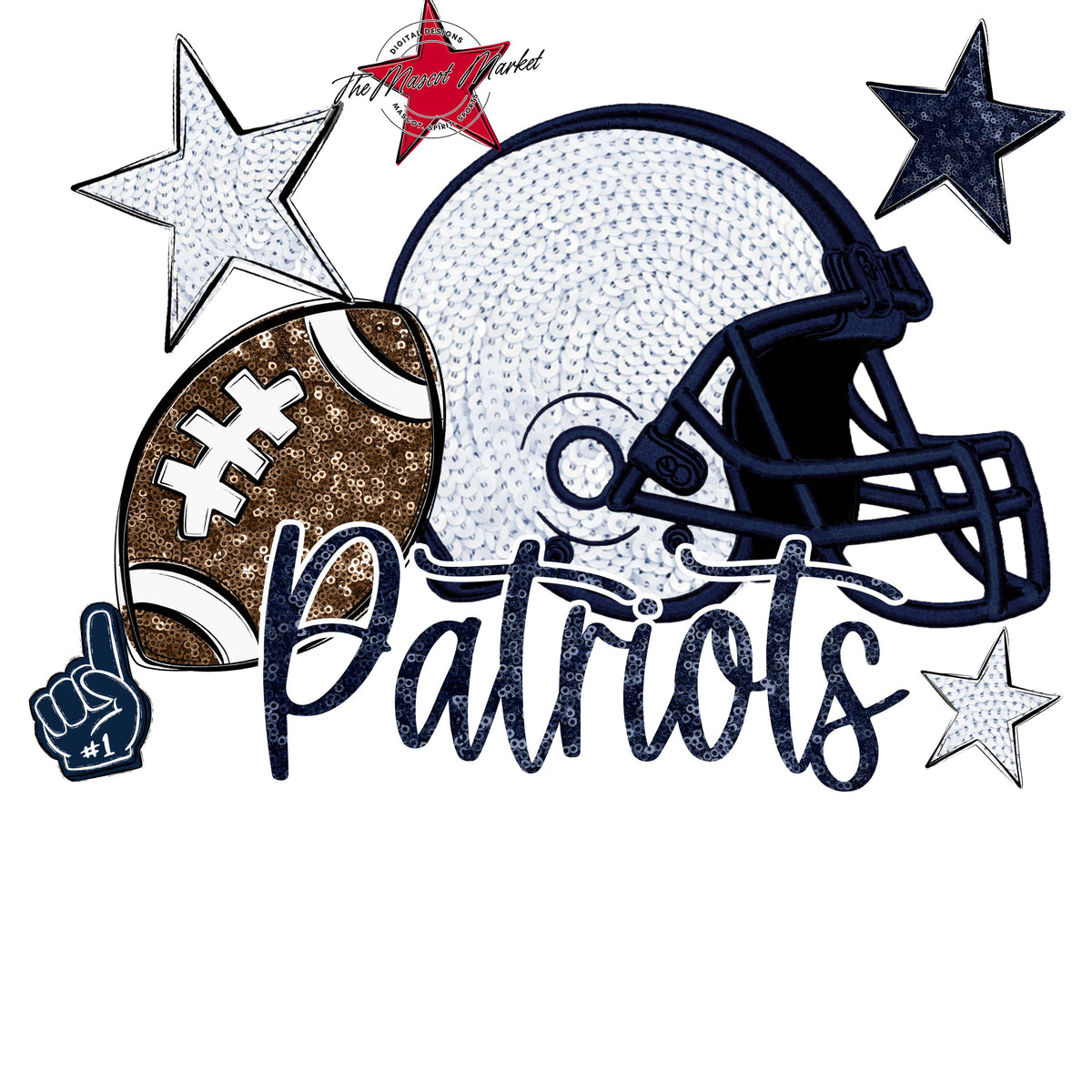 Patriots Football Embroidered Sequins Design-Navy