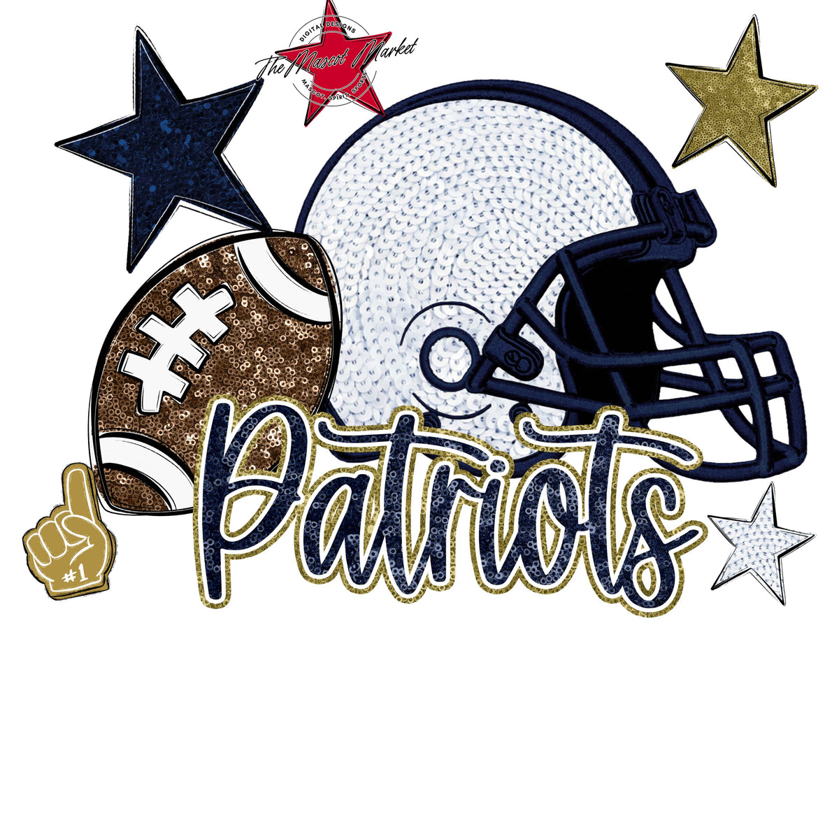 Patriots Football Embroidered Sequins Design-Navy & Gold