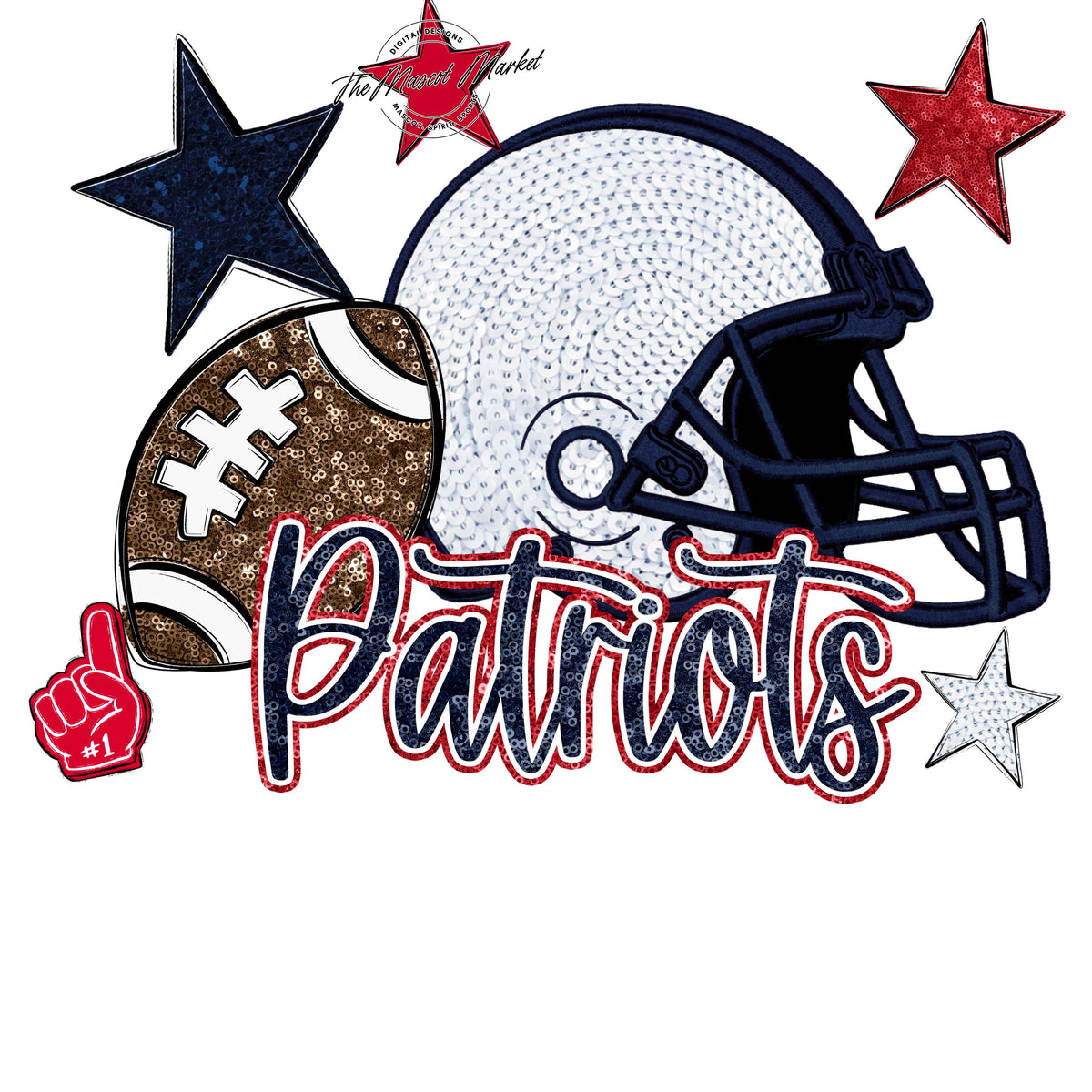 Patriots Football Embroidered Sequins Design-Navy & Red